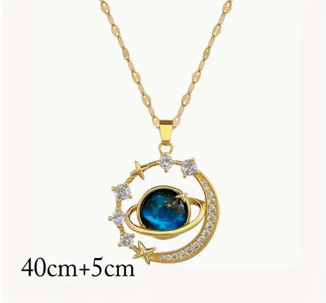 Galaxy Star & Moon Pendant / Stainless Steel - Nina Kane Jewellery