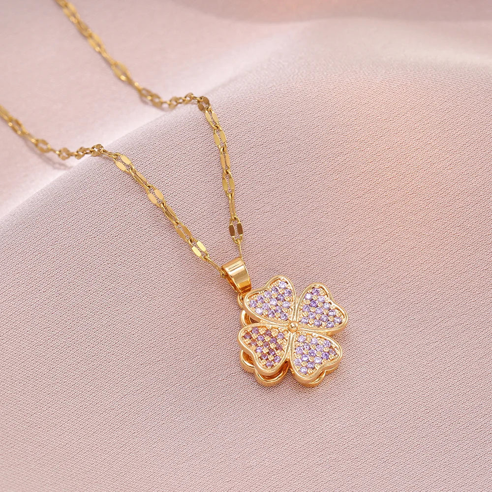 Astra Spinning Clover Necklace / Stainless Steel - Nina Kane Jewellery