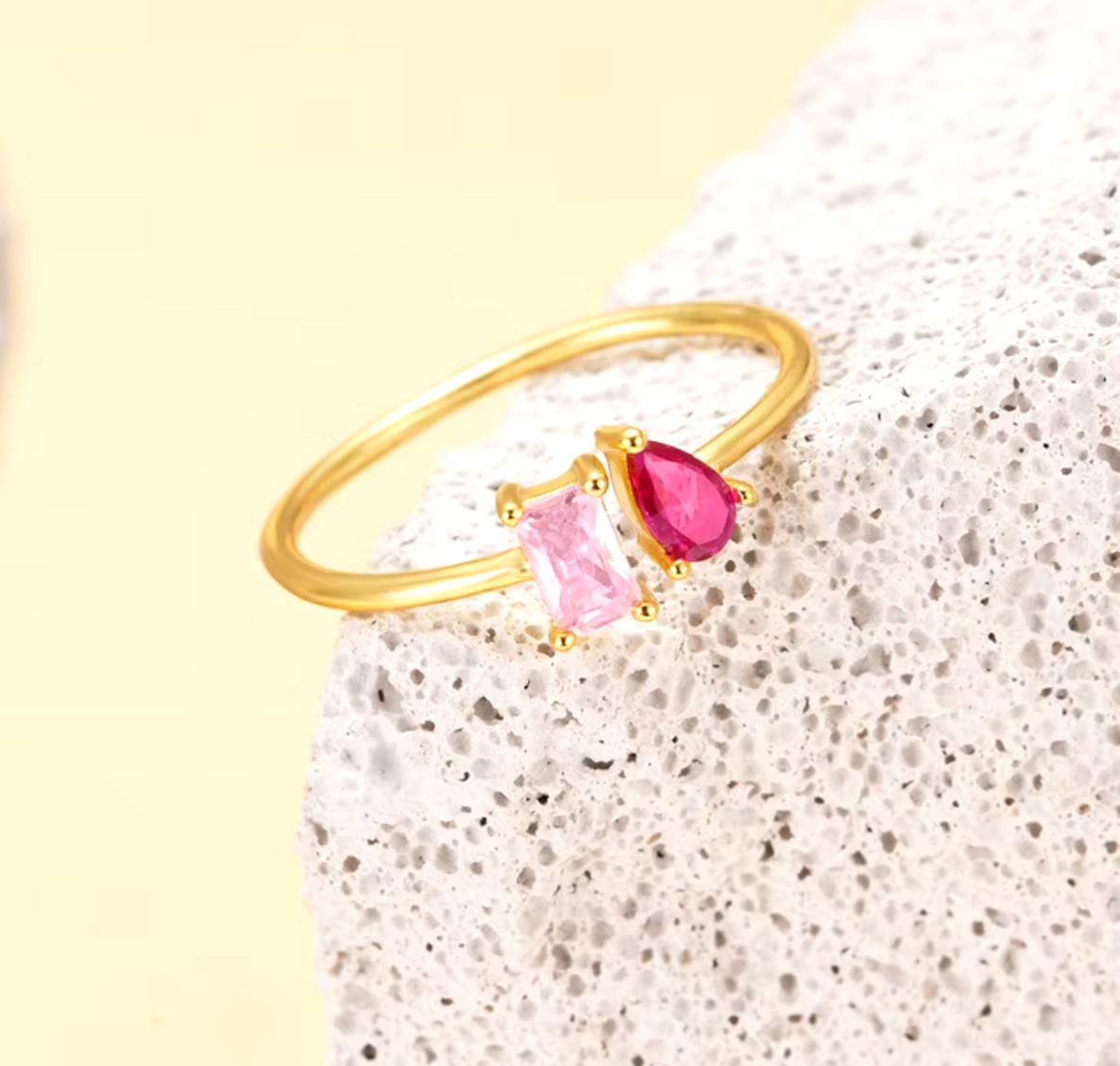 Dainty Pink Gemstone Ring / 925 Sterling Silver - Nina Kane Jewellery