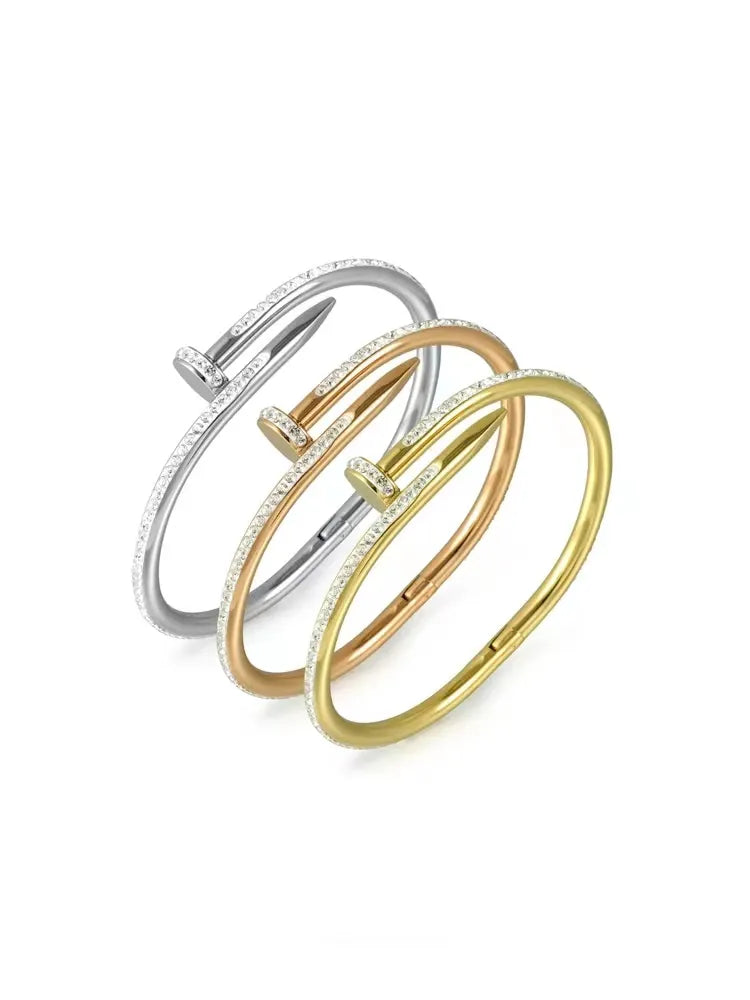 Sparkling Zircon Nail Bangle / Stainless Steel