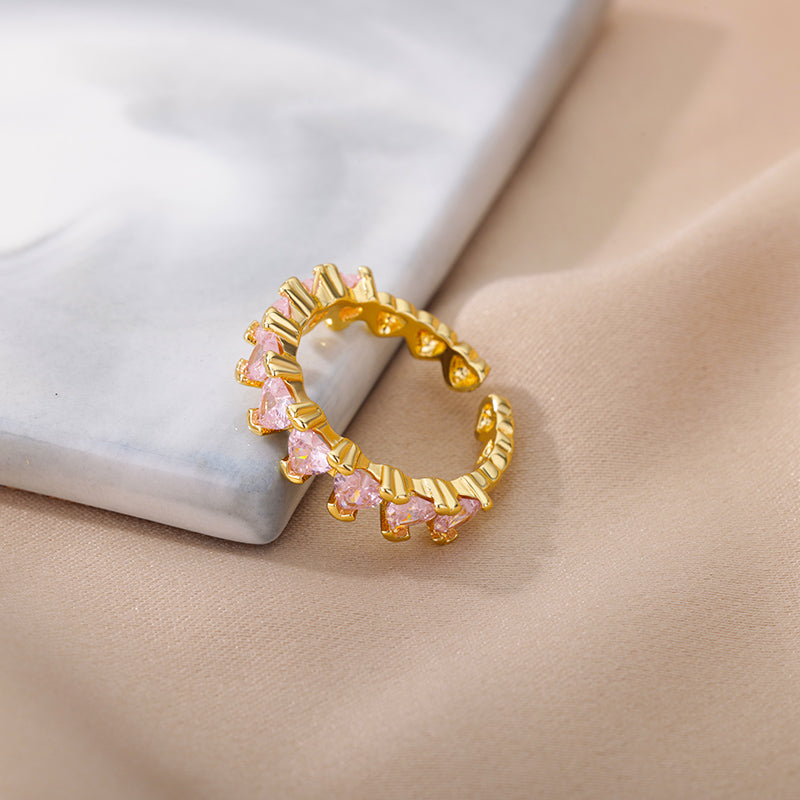Pink Hearts Adjustable Ring / Stainless Steel