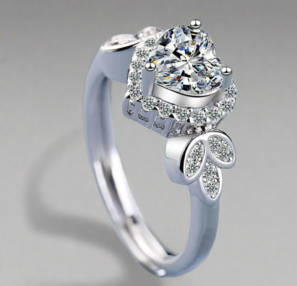 Sweetheart Zirconia Diamond Ring / 925 Sterling Silver - Nina Kane Jewellery