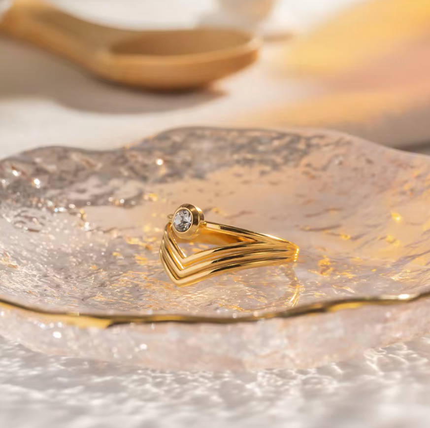 Pia Multi Chevron Zircon Ring / 18K Gold Plated - Nina Kane Jewellery