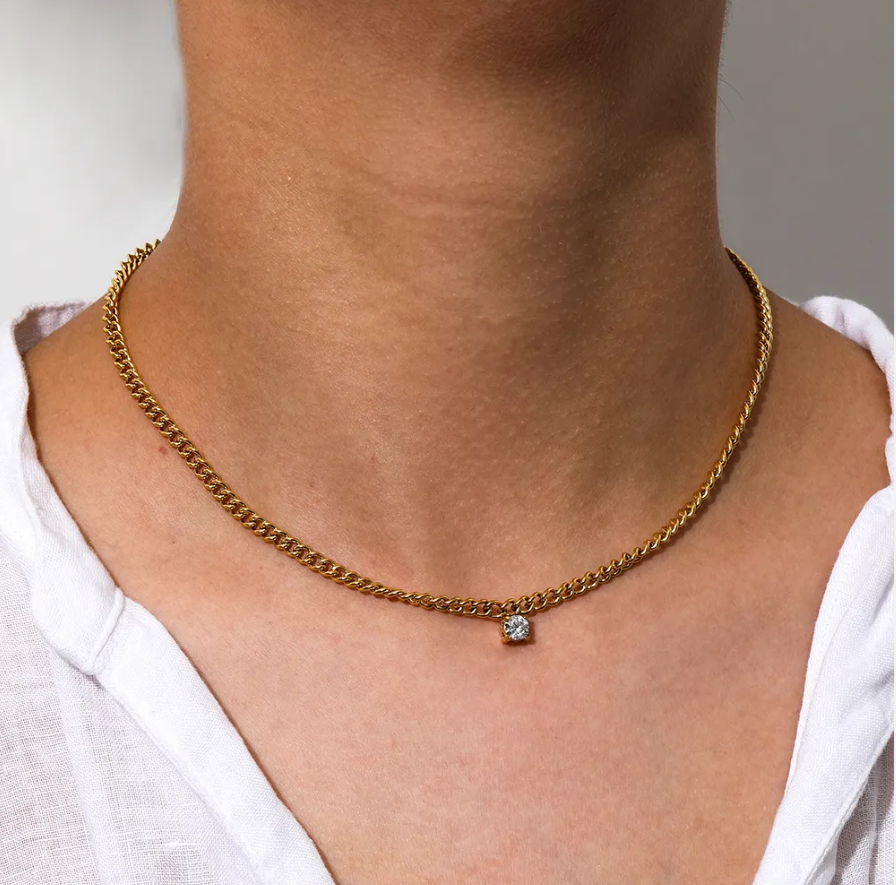 Larkin Curb Chain Zirconia Necklace / Stainless Steel - Nina Kane Jewellery