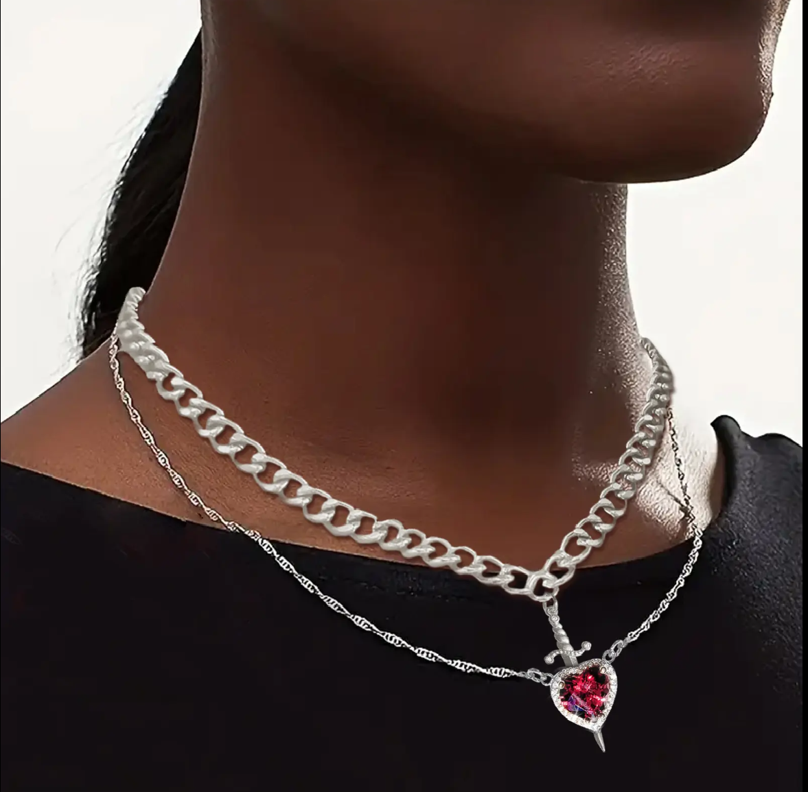 Capulet 2 in 1 Heart & Sword Double Necklace / 18K Gold Plated - Nina Kane Jewellery