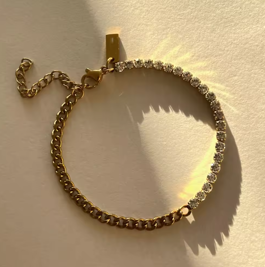 Xena Spliced Cuban & Zircon Bracelet / 18K Gold Plated - Nina Kane Jewellery
