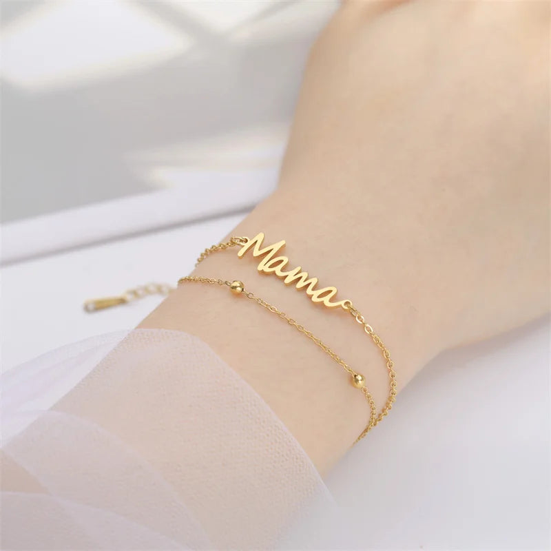 MAMA Double Chain Bracelet / Stainless Steel - Nina Kane Jewellery