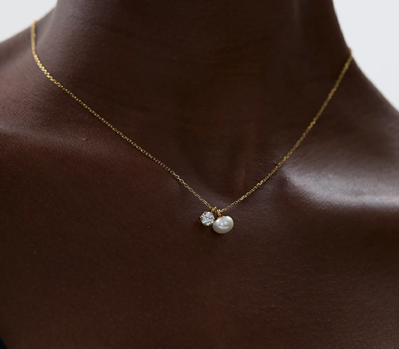 Leandra Pearl and Diamond Necklace / 18K Gold Plated - Nina Kane Jewellery