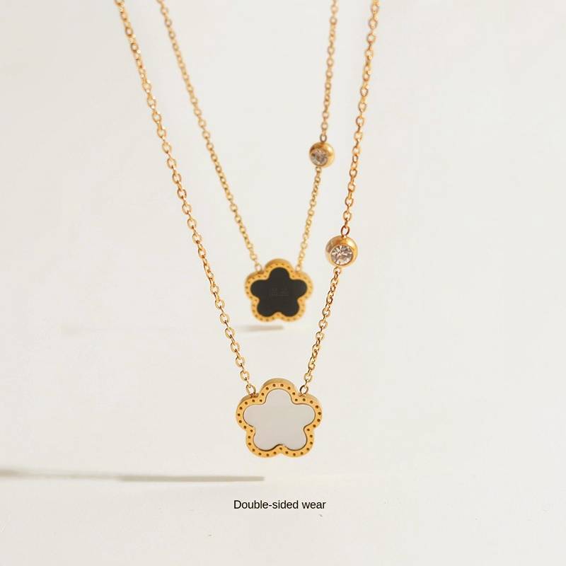 Lara Double Sided Clover Necklace / Stainless Steel