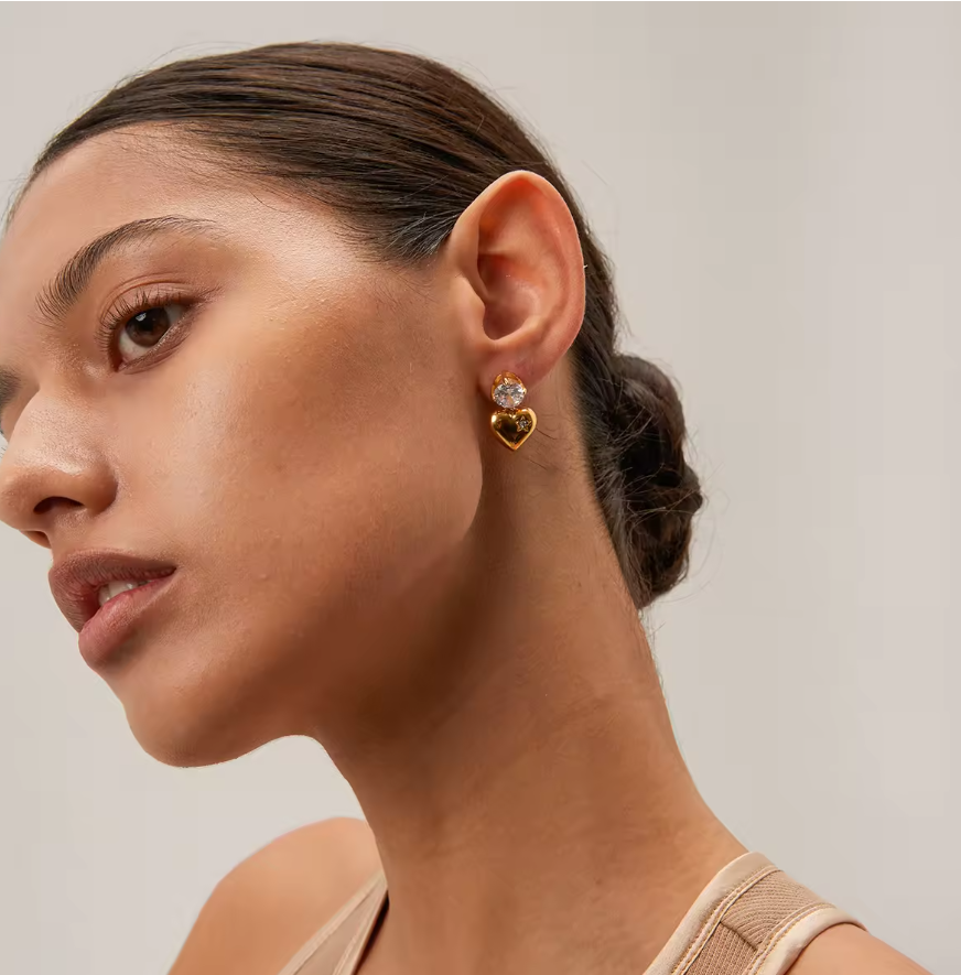Sara Zircon Diamond Heart Earrings / 18K Gold Plated - Nina Kane Jewellery