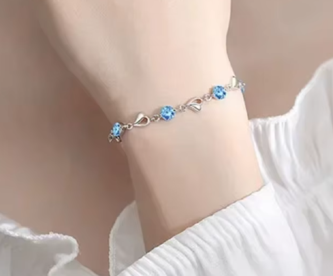 Hazel Blue Heart Bracelet / 925 Sterling Silver - Nina Kane Jewellery