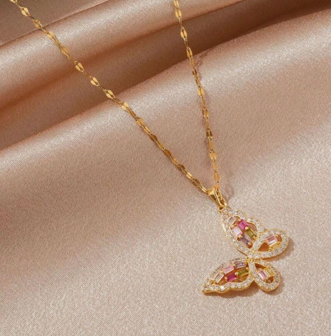 Natalie Crystal Butterfly Pendant / 18K Gold Plated - Nina Kane Jewellery