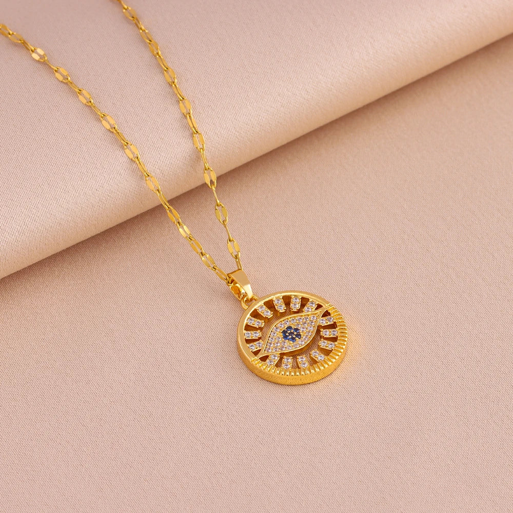 Biba Evil Eye Necklace / Stainless Steel - Nina Kane Jewellery