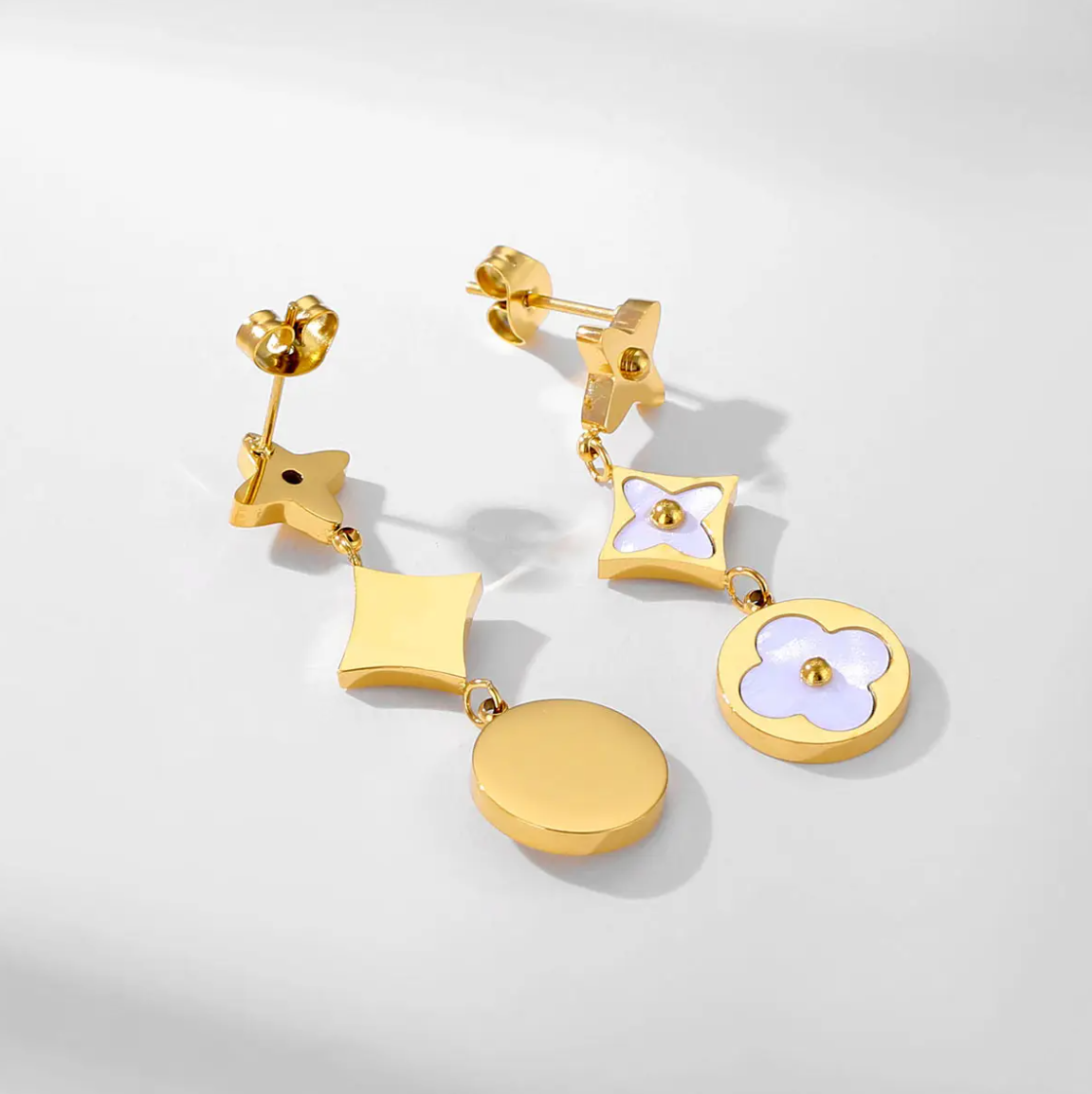 Luxury Clover & Diamond Earrings / 18K Gold Plated - Nina Kane Jewellery