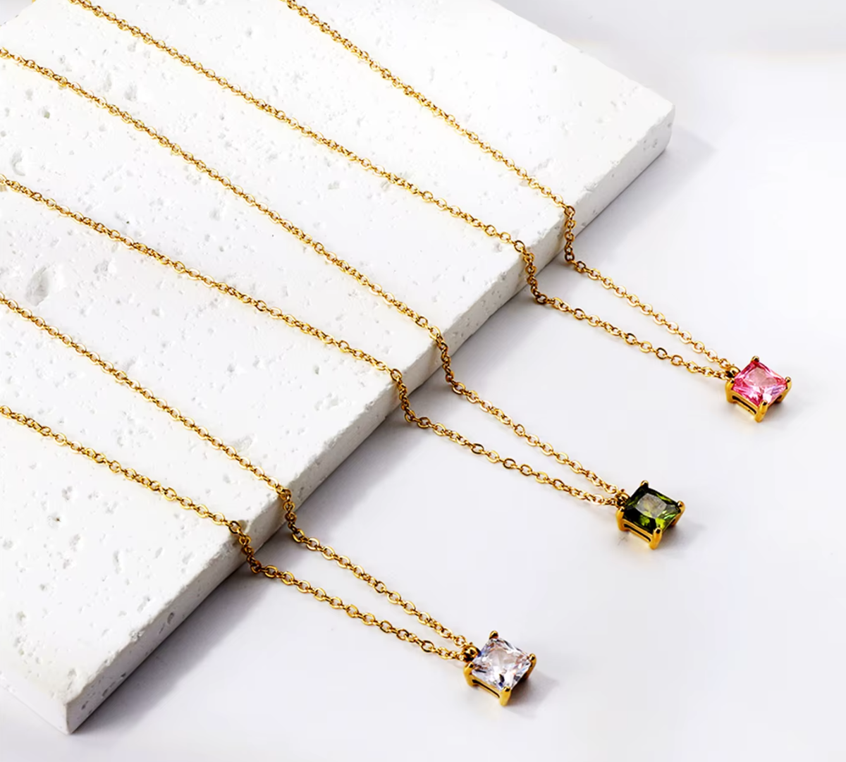 Artemis Solitaire Gem Necklaces / 18K Gold Plated - Nina Kane Jewellery