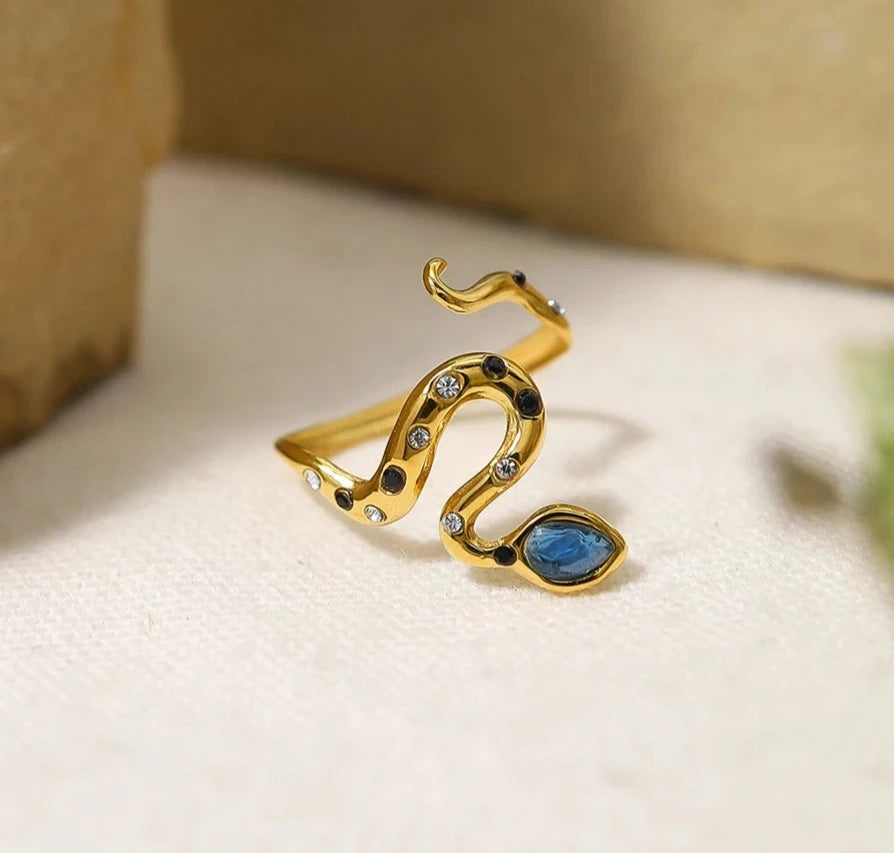 Coby Blue Stone Snake Ring / 18K Gold Plated - Nina Kane Jewellery
