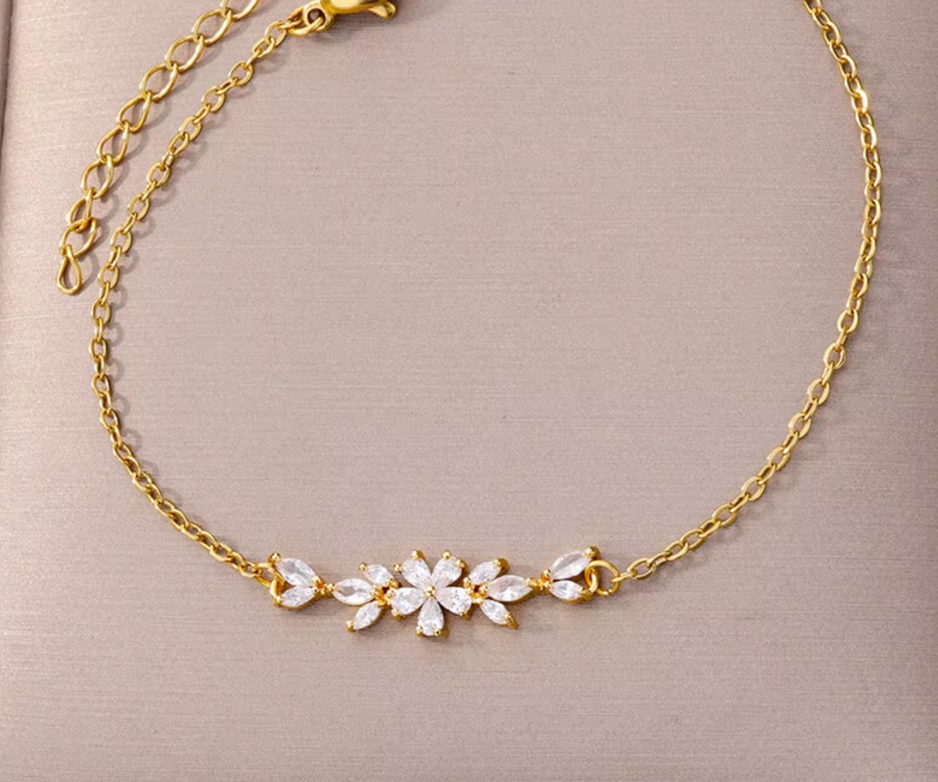 Lyra Crystal Flower Bracelets / 18K Gold Plated - Nina Kane Jewellery