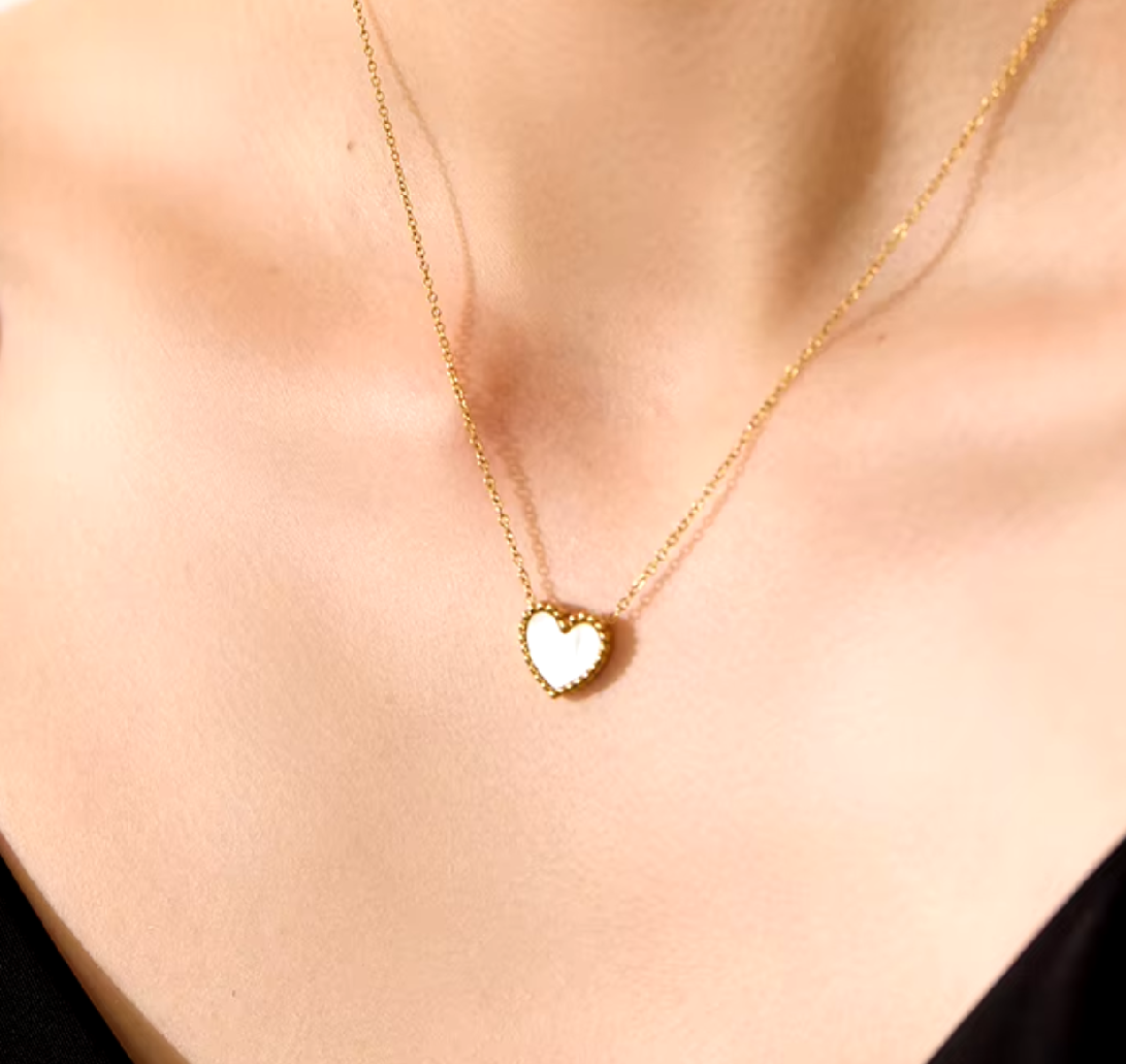 Andrea Mother of Pearl Heart Necklace / 18K Gold Plated - Nina Kane Jewellery