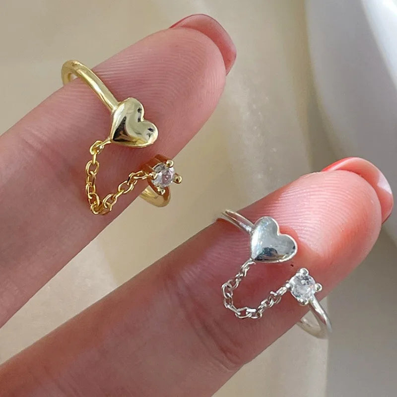 Christina Heart Chain Ring / Stainless Steel - Nina Kane Jewellery