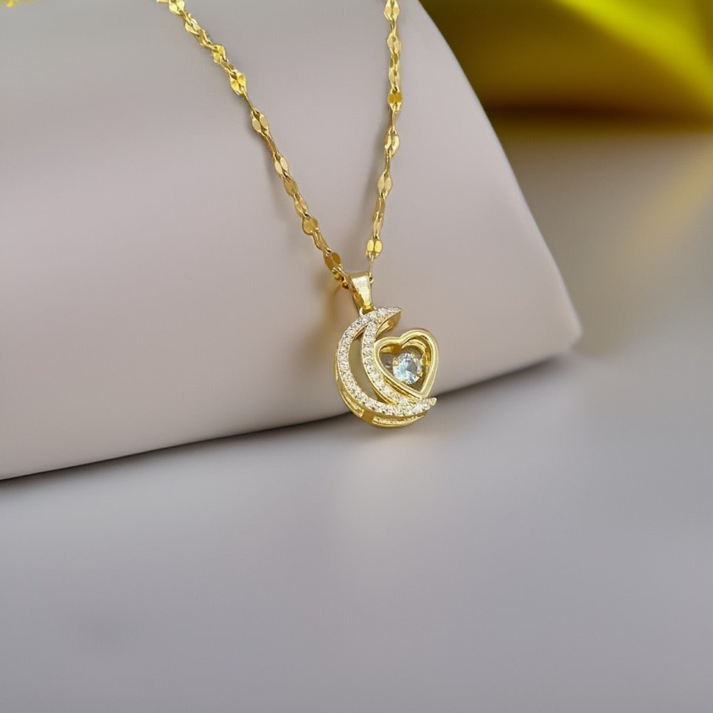 Collette Moon Heart Pendant / Stainless Steel - Nina Kane Jewellery