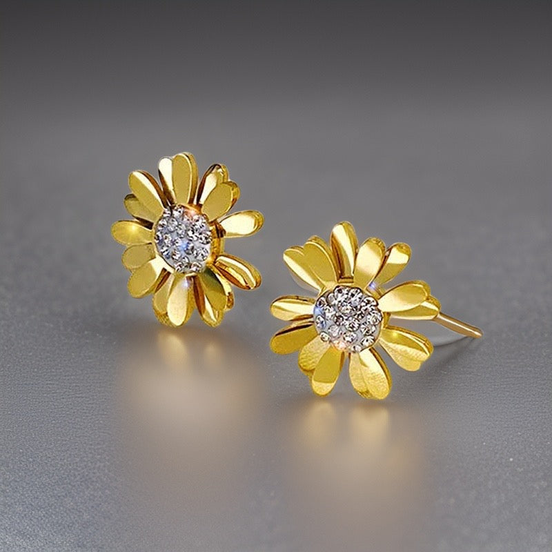 Louise Golden Daisy Earrings / 18K Gold Plated - Nina Kane Jewellery