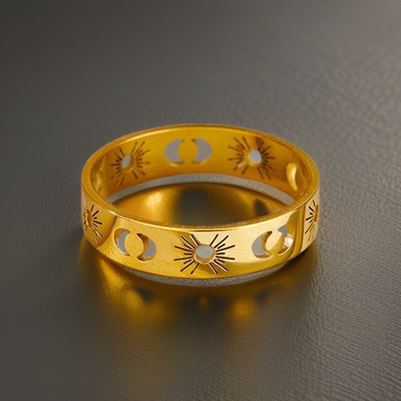 Sun & Moon Gold Band Rings / Stainless Steel - Nina Kane Jewellery