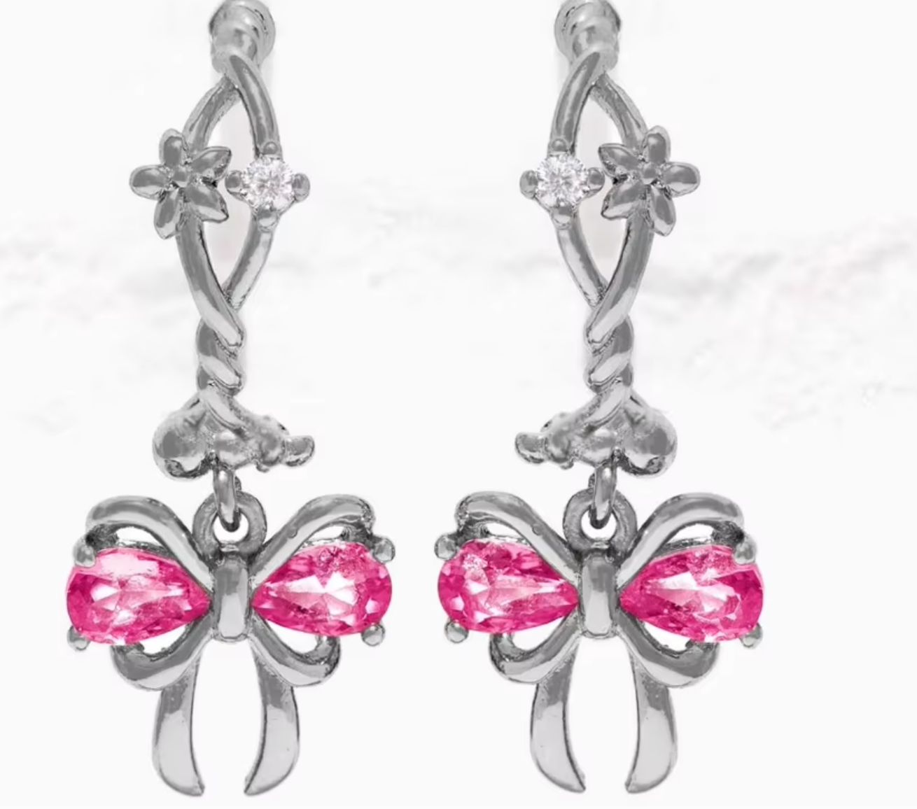 Helga Pink Crystal Bow Earrings / 925 Sterling Silver - Nina Kane Jewellery