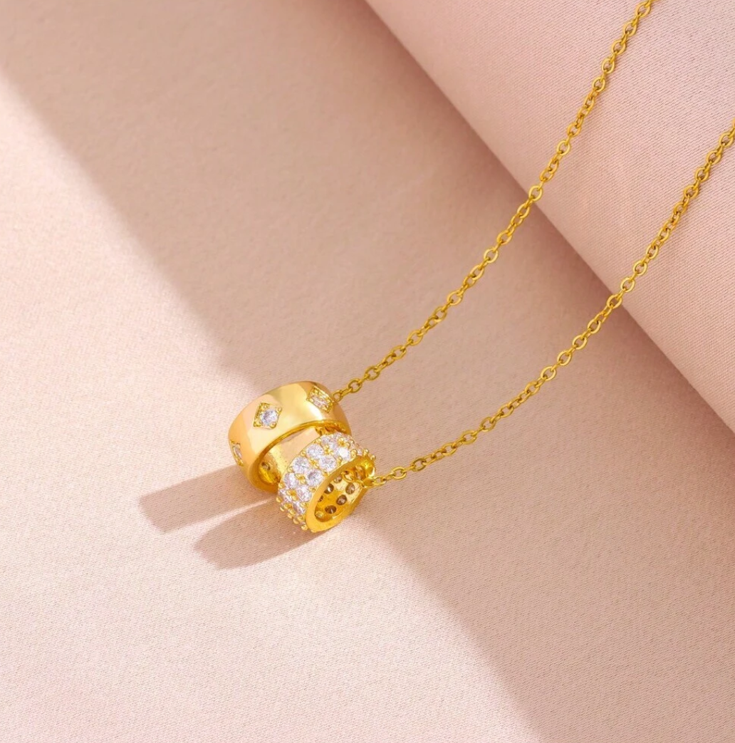 Suzanne Double Ring Necklace / 18K Gold Plated - Nina Kane Jewellery