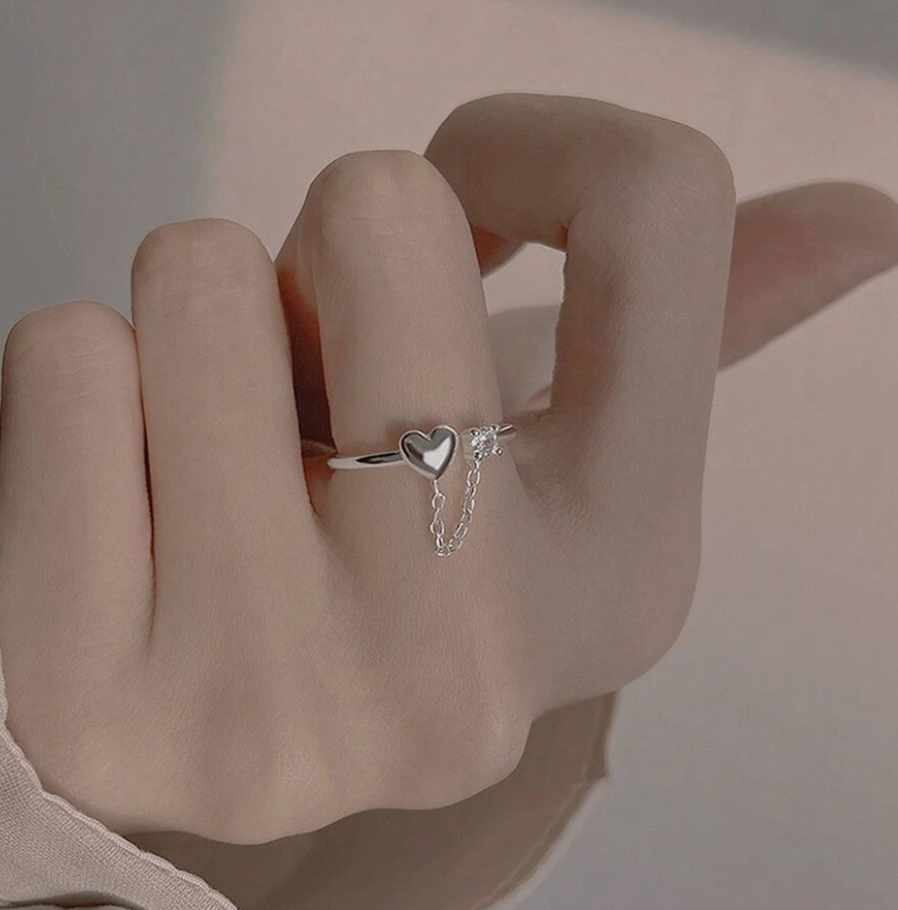 Christina Heart Chain Ring / Stainless Steel - Nina Kane Jewellery