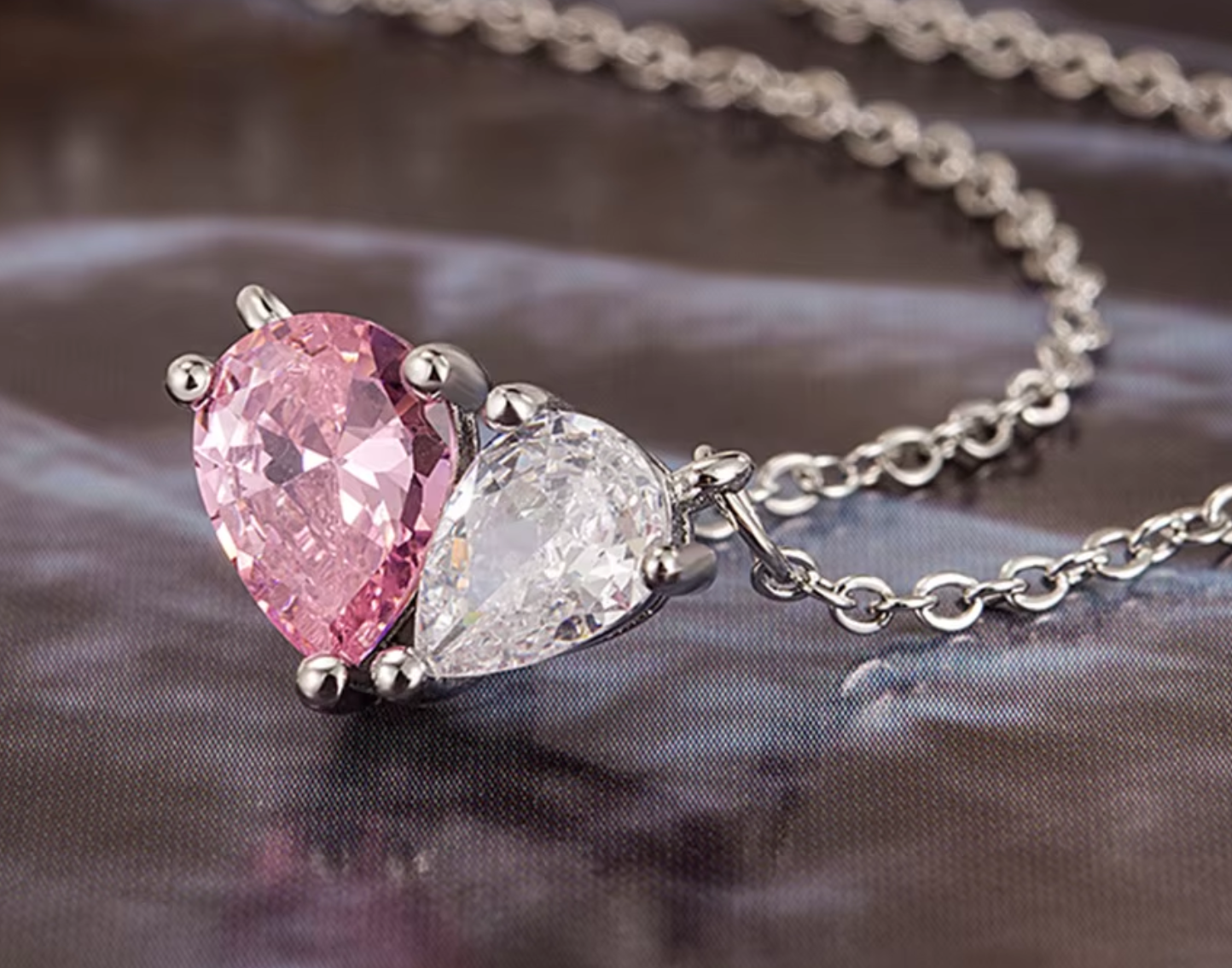 Two Stone Waterdrop Pendant / 925 Sterling Silver - Nina Kane Jewellery