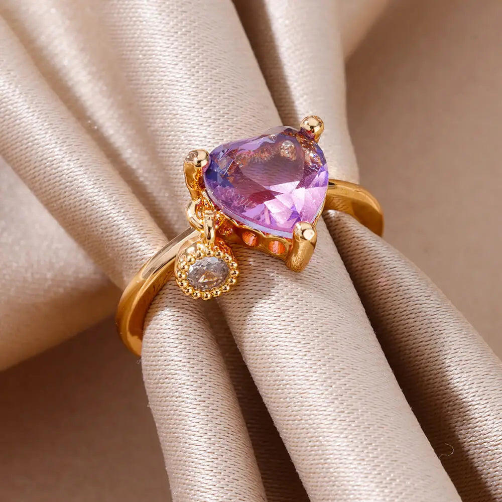 Lily Purple Heart Rings / Stainless Steel - Nina Kane Jewellery