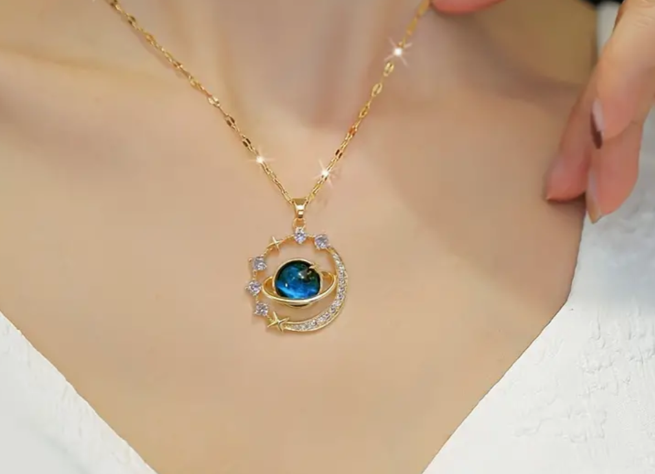 Galaxy Star & Moon Pendant / Stainless Steel - Nina Kane Jewellery