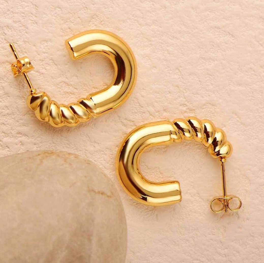 Morena Spiral U Shape Hoops / 18K Gold Plated - Nina Kane Jewellery