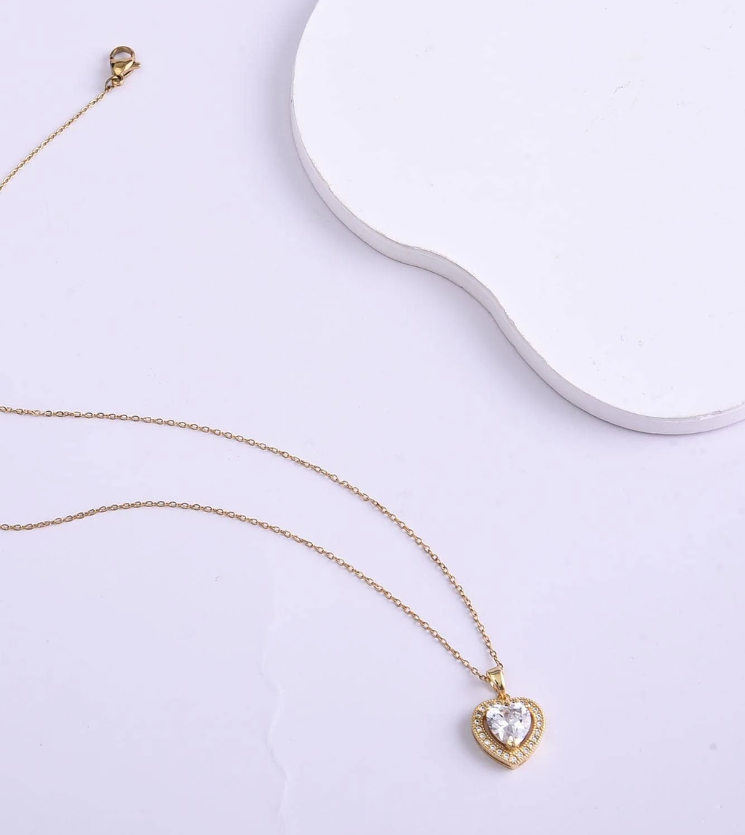 Dhalia Gold Heart Necklace / Stainless Steel - Nina Kane Jewellery