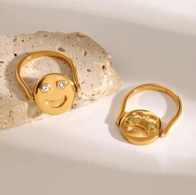 Spinning Crying / Laughing Rings / 18K Gold Plated - Nina Kane Jewellery
