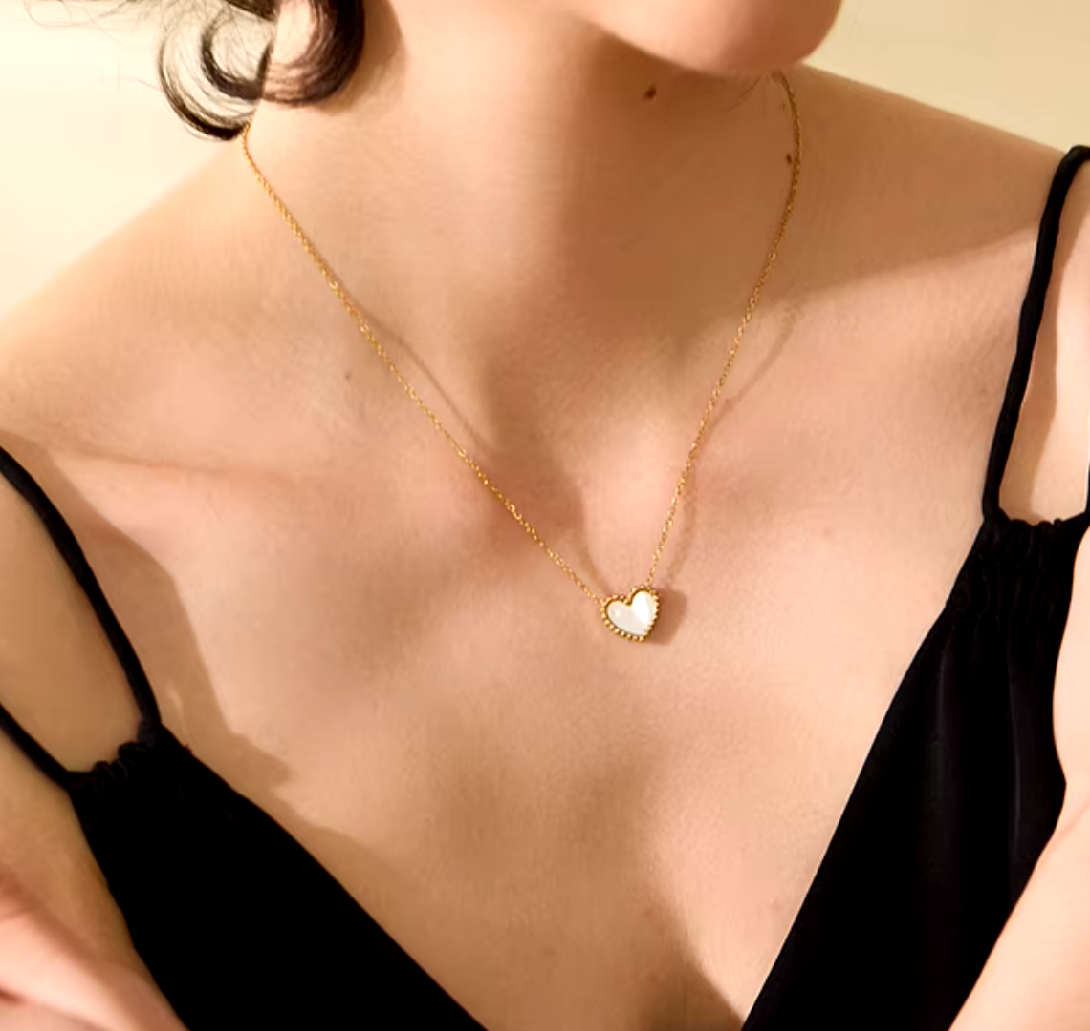 Andrea Mother of Pearl Heart Necklace / 18K Gold Plated - Nina Kane Jewellery