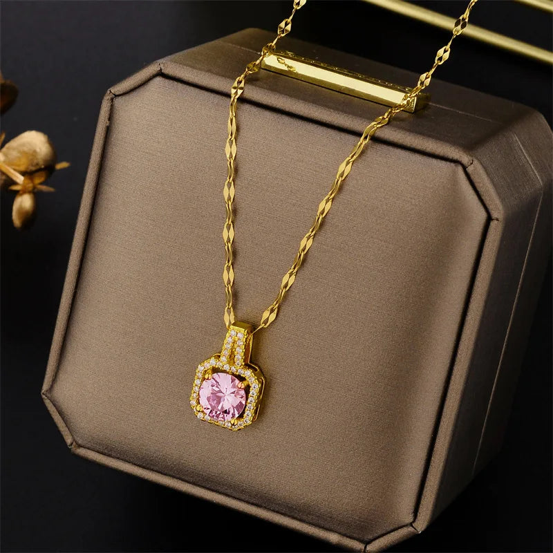 Quinn Square Crystal Pendants / Stainless Steel - Nina Kane Jewellery