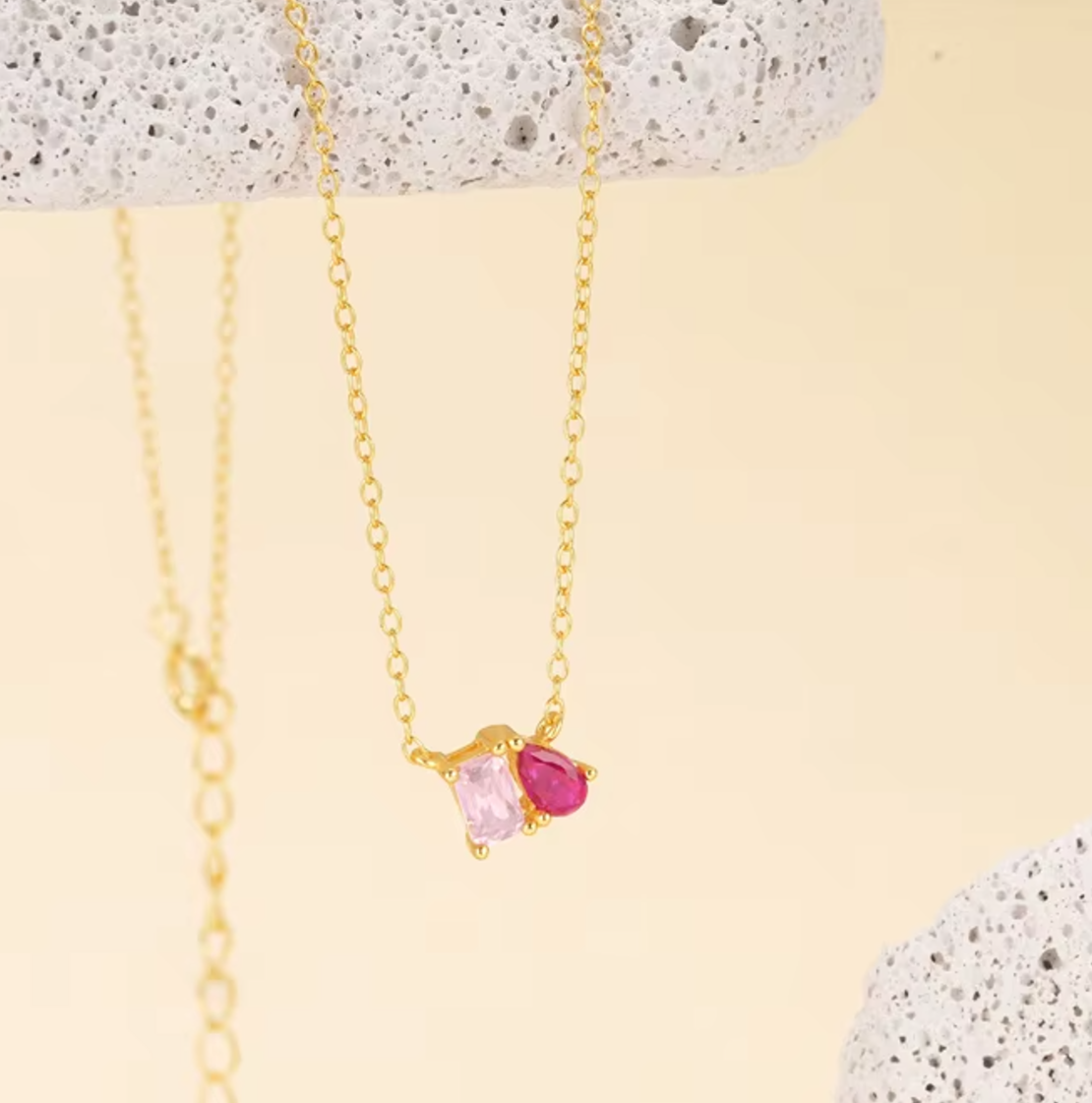 Dainty Pink Gemstone Necklace / 925 Sterling Silver - Nina Kane Jewellery