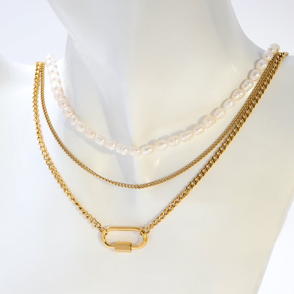 Ruth Double Chain Lock necklace / 18K Gold Plated
