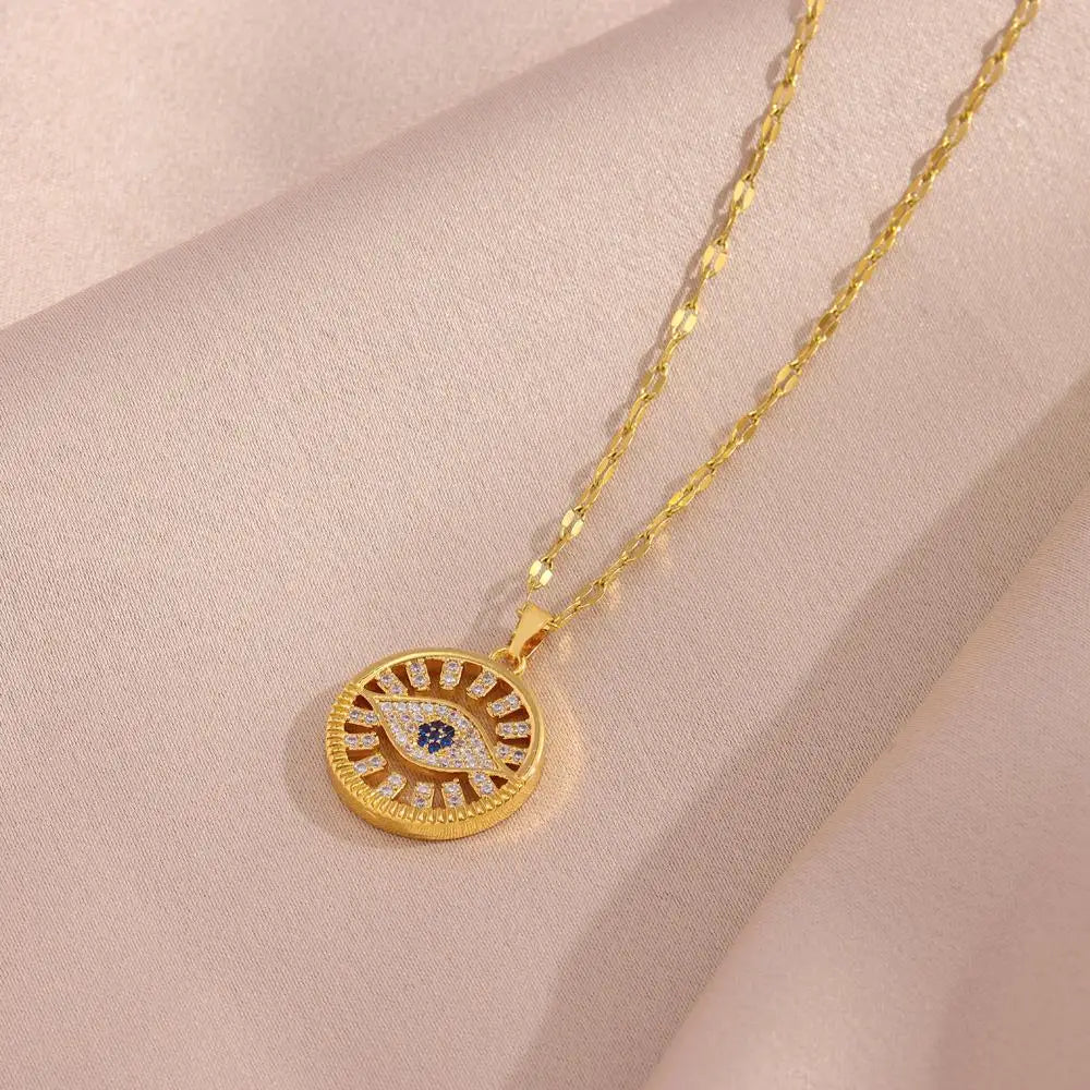 Biba Evil Eye Necklace / Stainless Steel - Nina Kane Jewellery