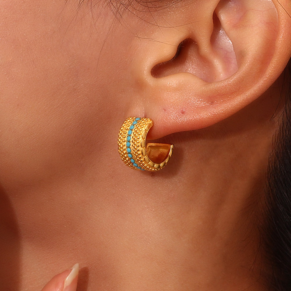 Athens Chunky Beaded Hoop Earrings / 18K Gold Plated