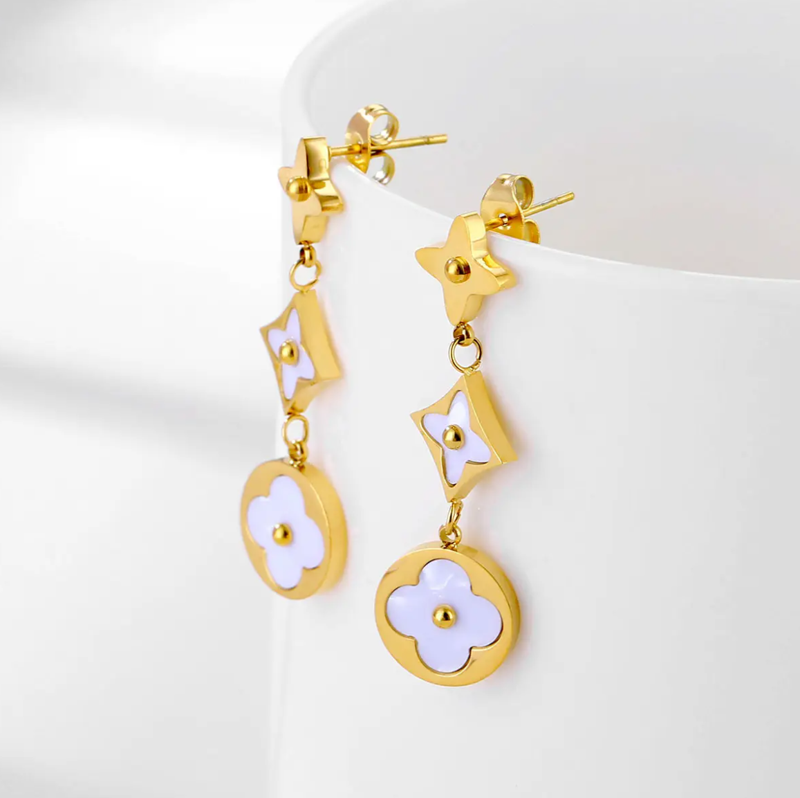 Luxury Clover & Diamond Earrings / 18K Gold Plated - Nina Kane Jewellery