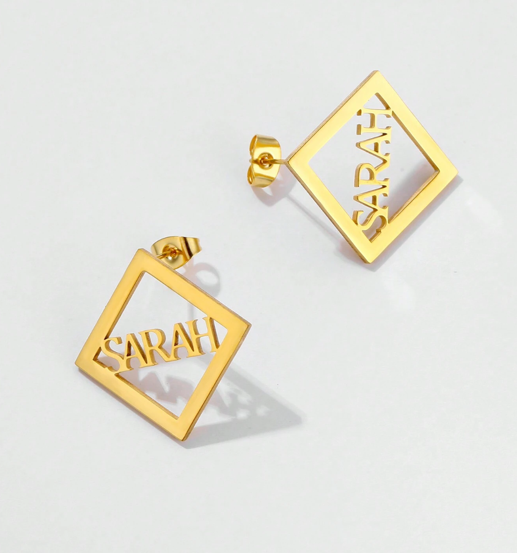 Sarah Customised Stud Earrings / 18K Gold Plated - Nina Kane Jewellery