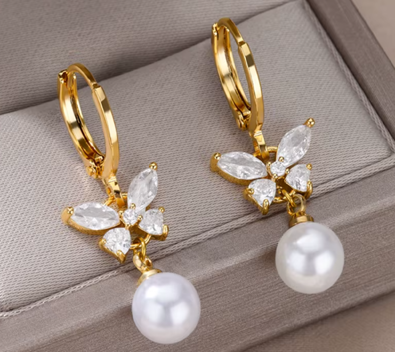 Le Papillon Pearl Hoops / 18K Gold Plated - Nina Kane Jewellery