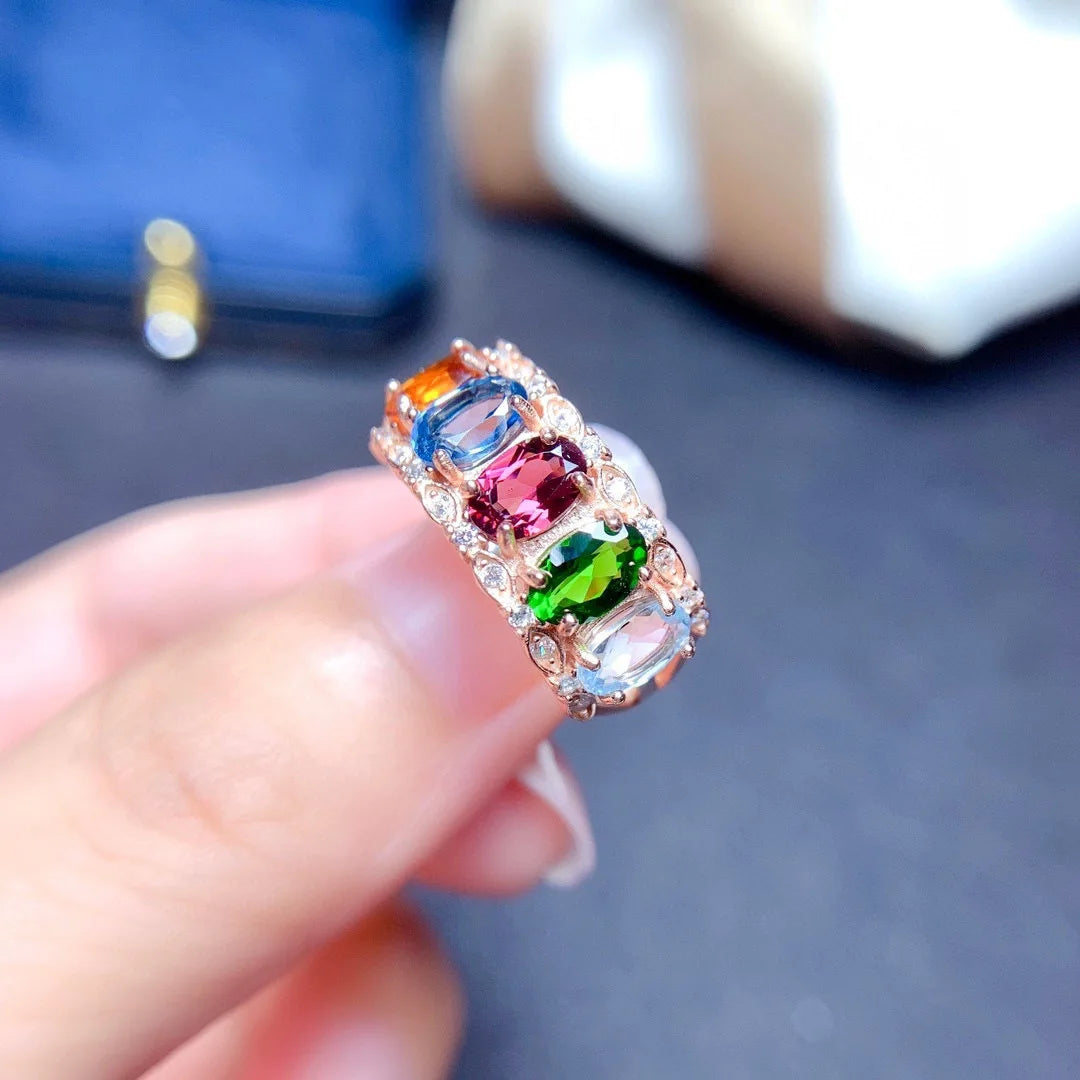 Clair Rose Gold Multicolour Ring / 925 Sterling Silver - Nina Kane Jewellery