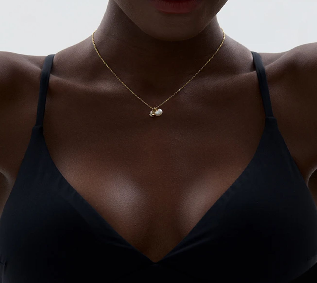 Leandra Pearl and Diamond Necklace / 18K Gold Plated - Nina Kane Jewellery