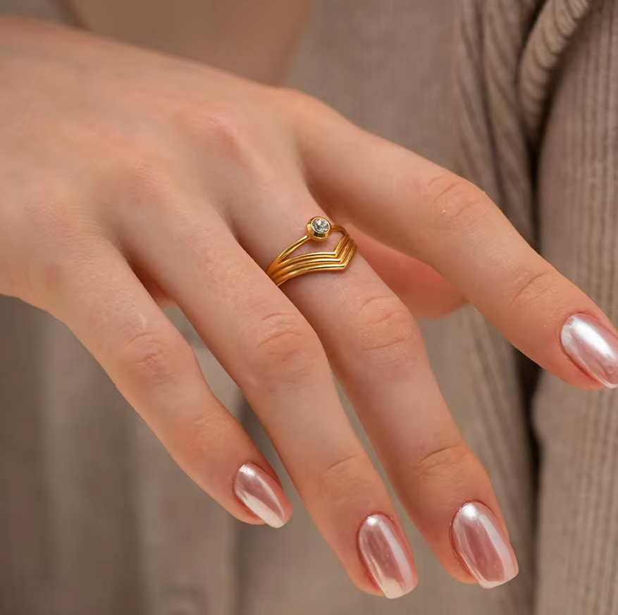 Pia Multi Chevron Zircon Ring / 18K Gold Plated - Nina Kane Jewellery