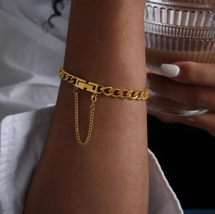 Ariana Chained Cuban Link Bracelet / 18K Gold Plated - Nina Kane Jewellery