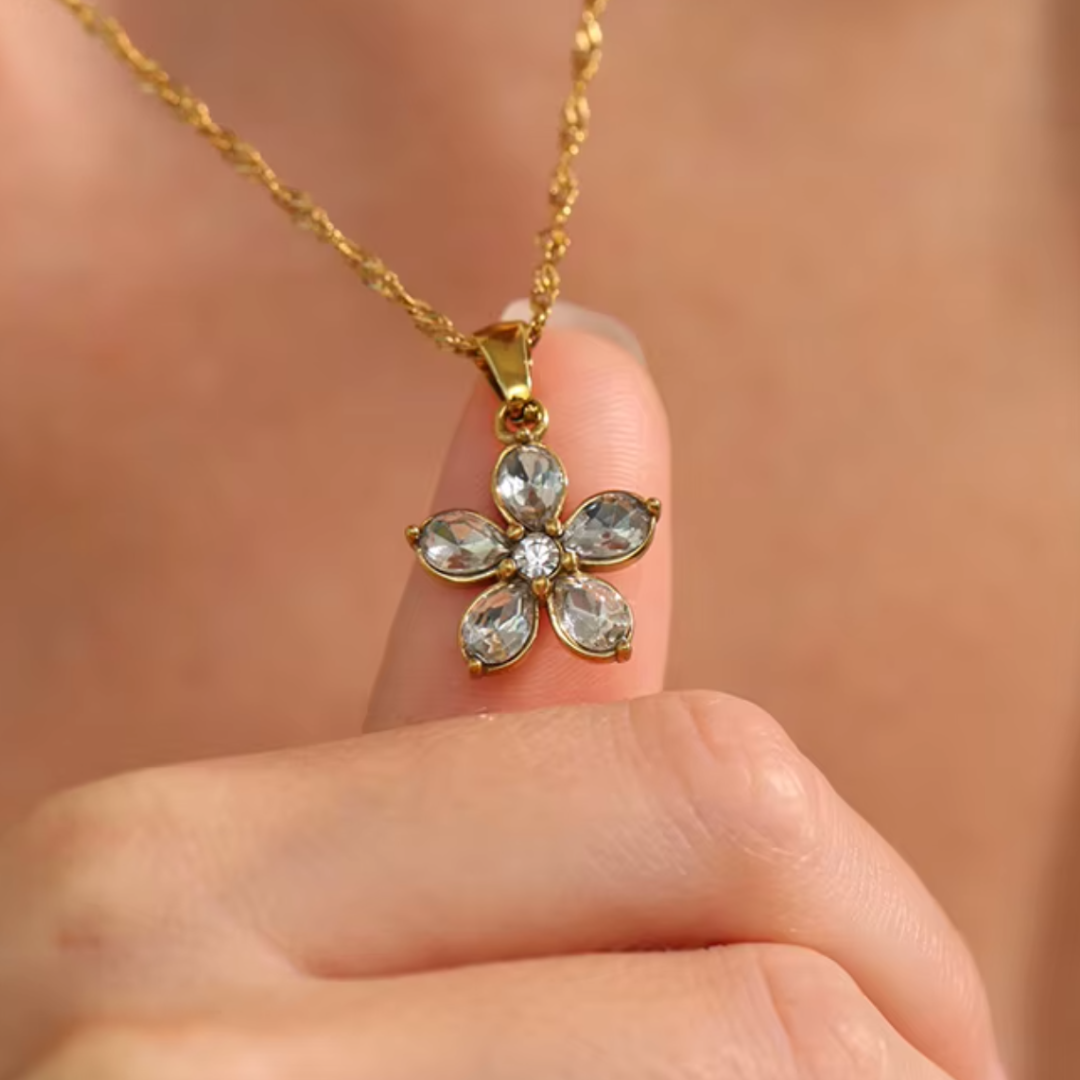 The Crystal Bloom Necklace / 18K Gold Plated - Nina Kane Jewellery