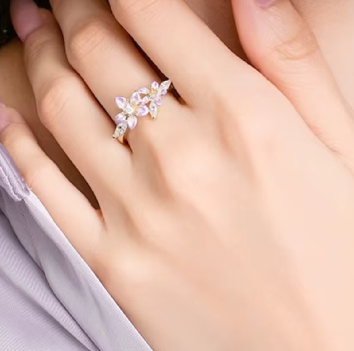 Meera Purple Crystal Flower Ring / 925 Sterling Silver - Nina Kane Jewellery